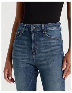 GRAB Skinny Bootcut High Rise Jeans in Dark Indigo