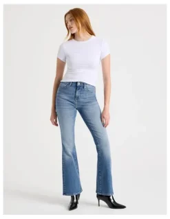 GRAB Skinny Bootcut High Rise Jeans in Light Indigo Vintage Wash