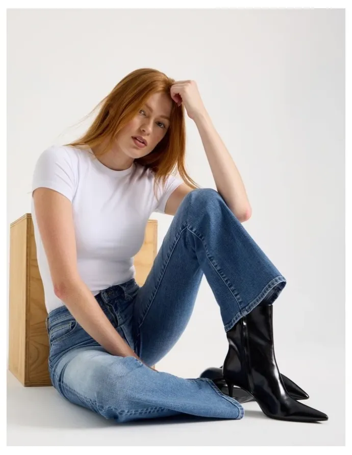 GRAB Skinny Bootcut High Rise Jeans in Light Indigo Vintage Wash
