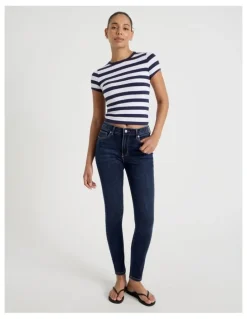 GRAB Skinny Mid Rise Jean in Medium Indigo