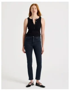 GRAB Skinny Mid Rise Jeans With Short Inseam in Blue