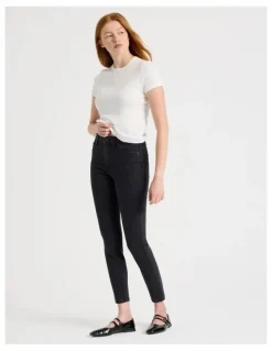 GRAB Skinny Mid Rise Jeans With Short Inseam in Black