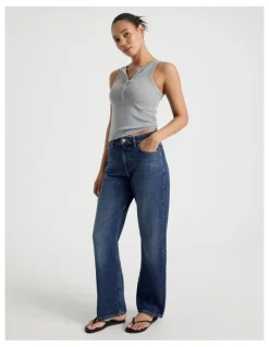 GRAB Straight High Rise Jeans in Medium Indigo
