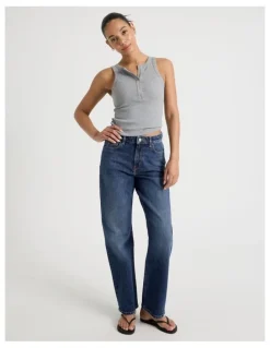 GRAB Straight High Rise Jeans in Medium Indigo