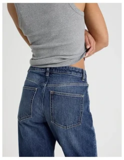 GRAB Straight High Rise Jeans in Medium Indigo