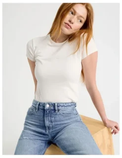 GRAB Straight High Rise Jeans in Light Indigo Destructed