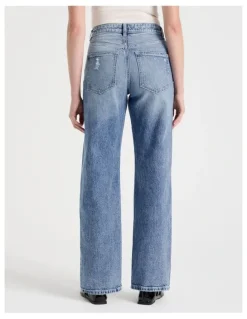 GRAB Straight High Rise Jeans in Light Indigo Destructed