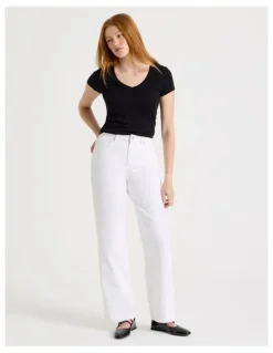GRAB Vintage Straight High Rise Jeans In Ecru