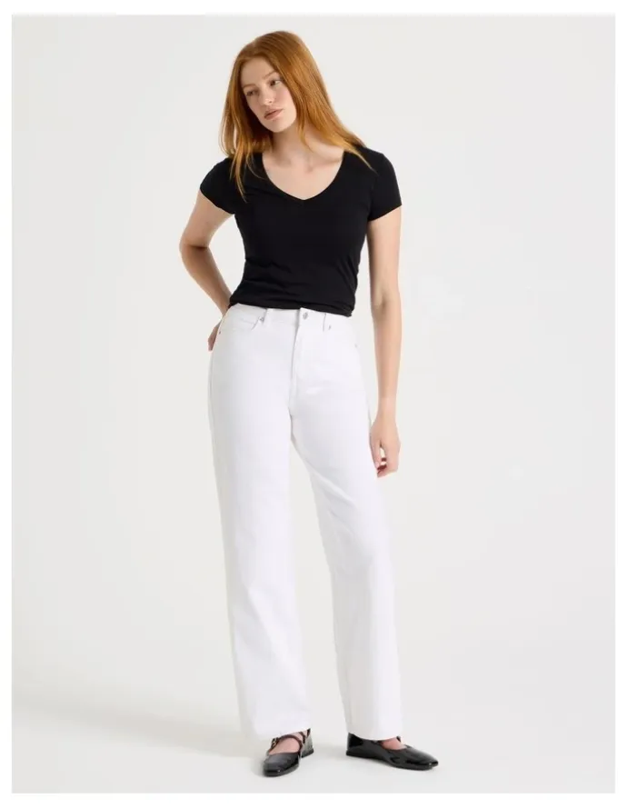 GRAB Vintage Straight High Rise Jeans In Ecru