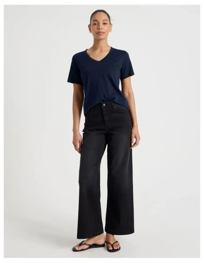 GRAB Wide Leg High Rise Jeans in Washed Black
