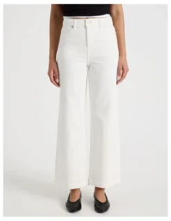 GRAB Wide Leg High Rise Jeans in Ecru