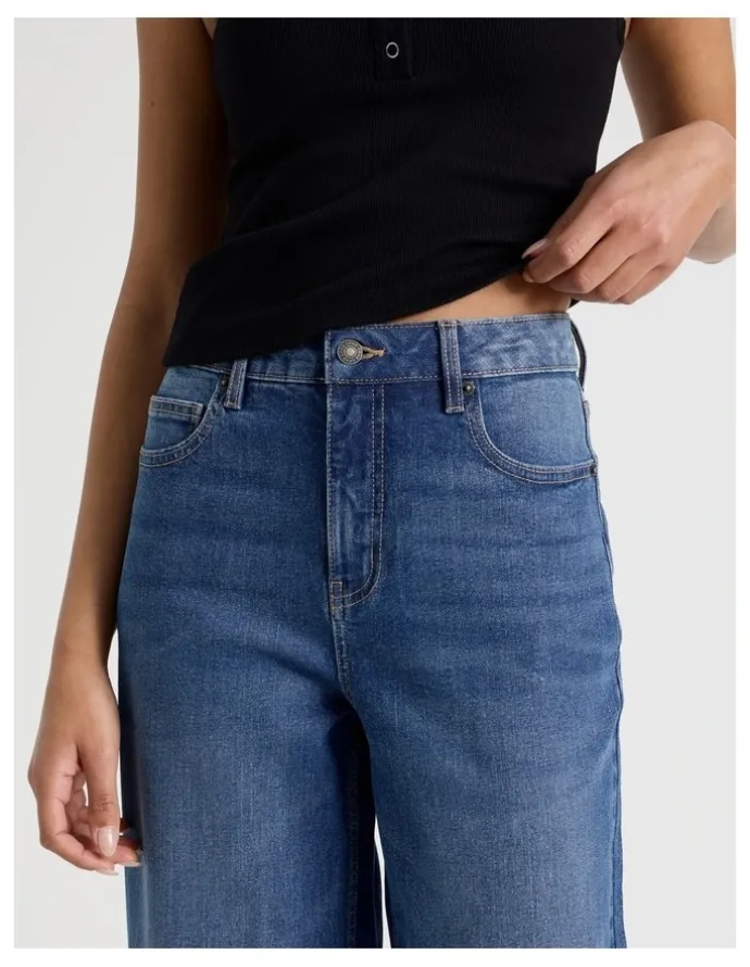 GRAB Wide Leg High Rise Jeans in Mid Wash