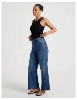 GRAB Wide Leg High Rise Jeans in Mid Wash