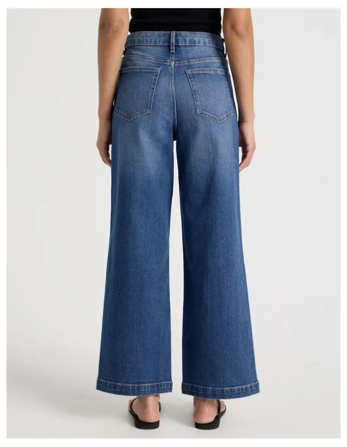 GRAB Wide Leg High Rise Jeans in Mid Wash