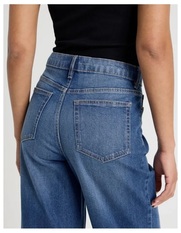 GRAB Wide Leg High Rise Jeans in Mid Wash