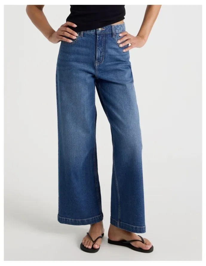 GRAB Wide Leg High Rise Jeans in Mid Wash