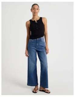 GRAB Wide Leg High Rise Jeans in Mid Wash