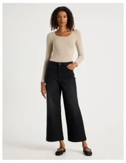 GRAB Wide Leg High Rise Jean With Short Inseam in Washed Black