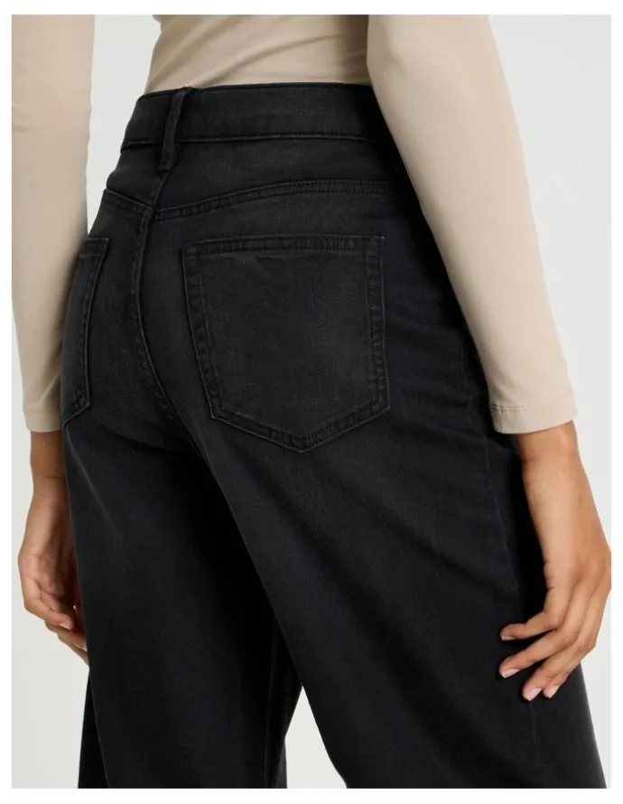 GRAB Wide Leg High Rise Jean With Short Inseam in Washed Black