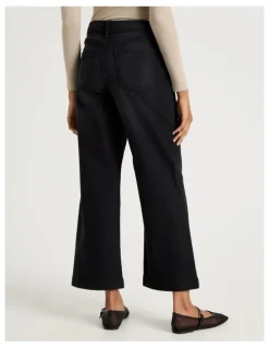 GRAB Wide Leg High Rise Jean With Short Inseam in Washed Black
