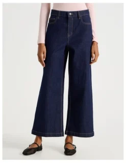 GRAB Wide Leg High Rise Jean With Short Inseam in Dark Rinse