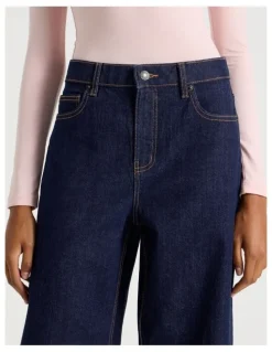 GRAB Wide Leg High Rise Jean With Short Inseam in Dark Rinse