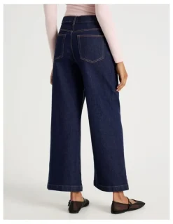 GRAB Wide Leg High Rise Jean With Short Inseam in Dark Rinse