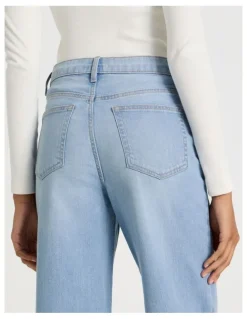 GRAB Wide Leg High Rise Jean With Short Inseam in Light Wash