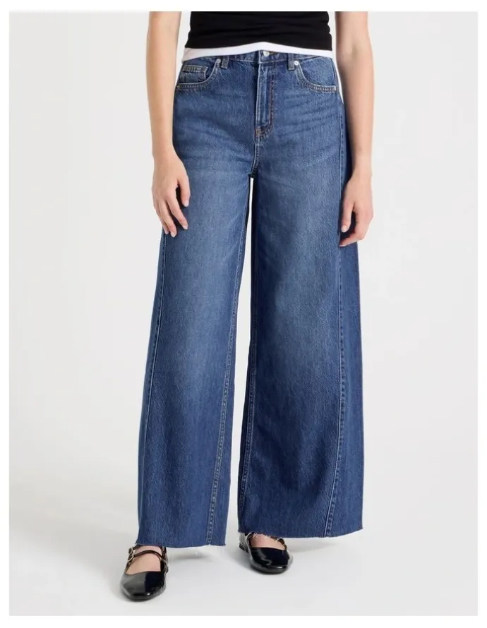 GRAB Wide Leg Jeans With Insert in Medium Indigo