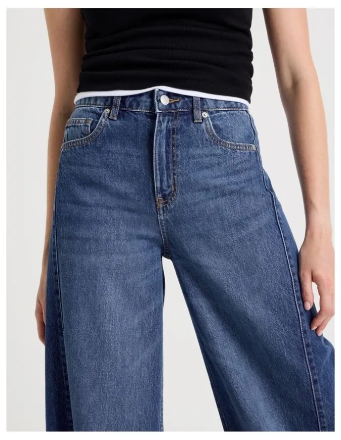 GRAB Wide Leg Jeans With Insert in Medium Indigo