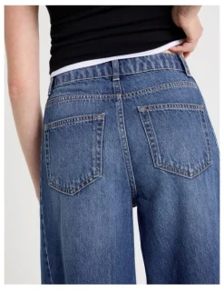 GRAB Wide Leg Jeans With Insert in Medium Indigo