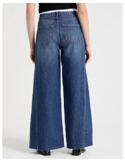 GRAB Wide Leg Jeans With Insert in Medium Indigo