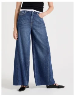 GRAB Wide Leg Jeans With Insert in Medium Indigo