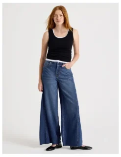 GRAB Wide Leg Jeans With Insert in Medium Indigo