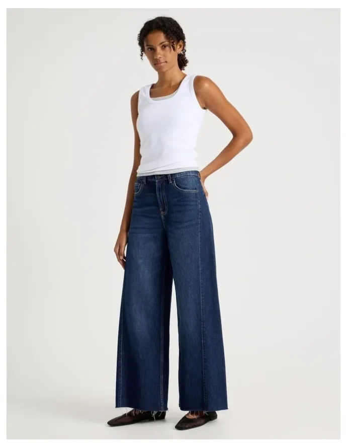 GRAB Wide Leg Jean With Insert in Dark Indigo