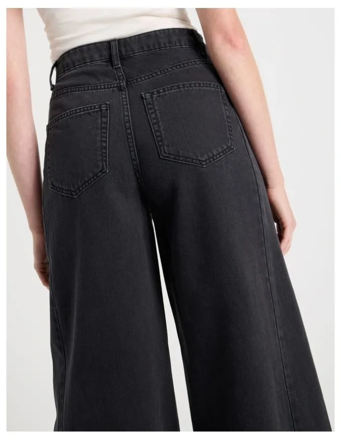 GRAB Wide Leg Jean With Insert in Washed Black