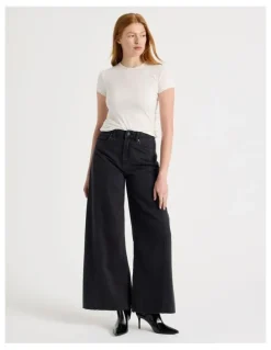 GRAB Wide Leg Jean With Insert in Washed Black