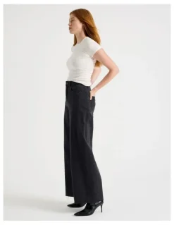 GRAB Wide Leg Jean With Insert in Washed Black