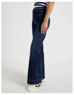 GRAB Wide Leg Patch Pocket Jeans in Dark Indigo