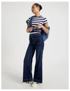 GRAB Wide Leg Patch Pocket Jeans in Dark Indigo