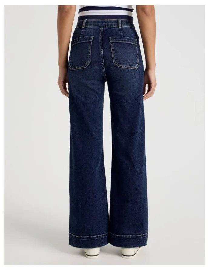 GRAB Wide Leg Patch Pocket Jeans in Dark Indigo