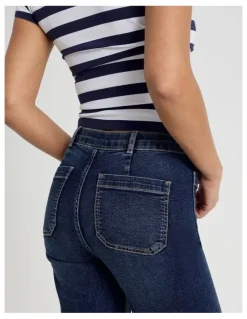 GRAB Wide Leg Patch Pocket Jeans in Dark Indigo