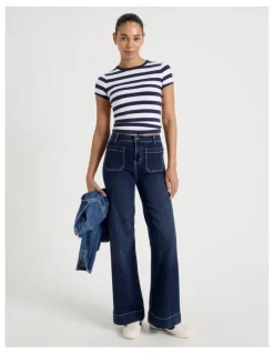 GRAB Wide Leg Patch Pocket Jeans in Dark Indigo