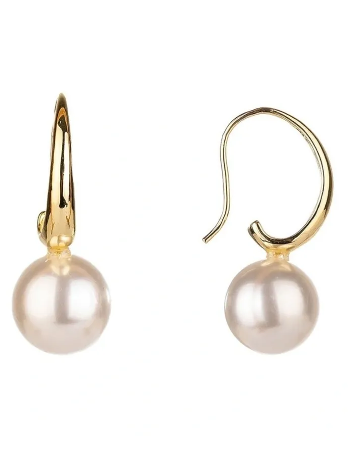 Gregory Ladner Oval Hoop Pearl Drop Earrings in Gold