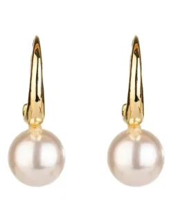 Gregory Ladner Oval Hoop Pearl Drop Earrings in Gold