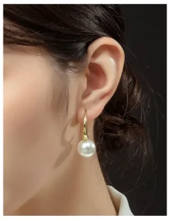 Gregory Ladner Oval Hoop Pearl Drop Earrings in Gold