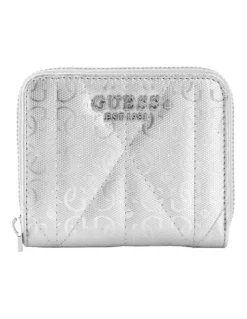 Guess Aldina Small Zip Around Wallet in Silver