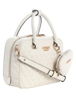 Guess Atabey Box Satchel Bag in Off White