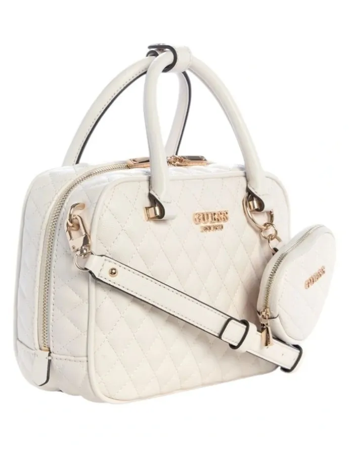 Guess Atabey Box Satchel Bag in Off White