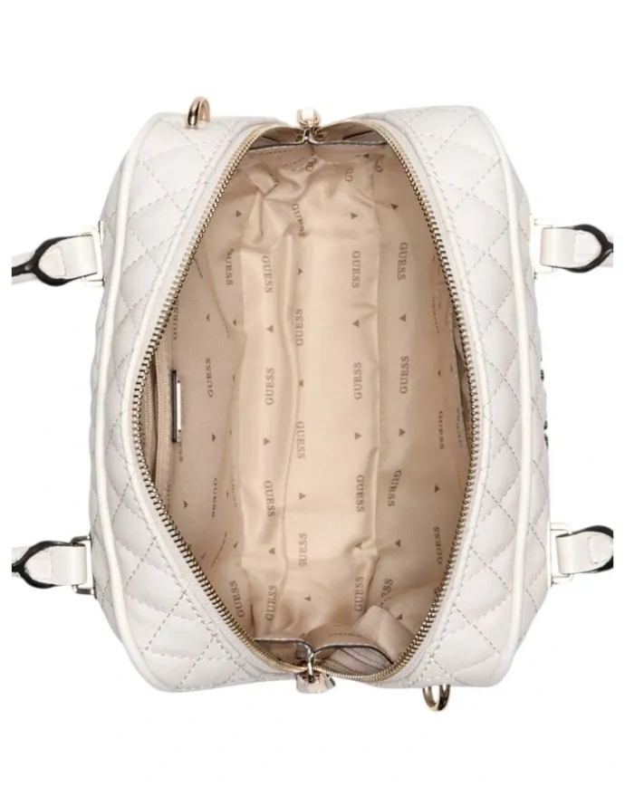 Guess Atabey Box Satchel Bag in Off White